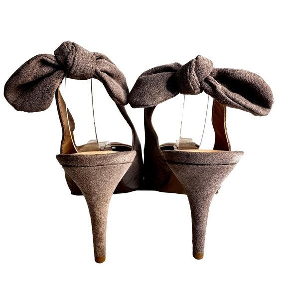 Ann Taylor Womens Taupe Suede Slingback Pumps Heel Bow Pointed Toe Sz 8.5M NWOT - Picture 3 of 8